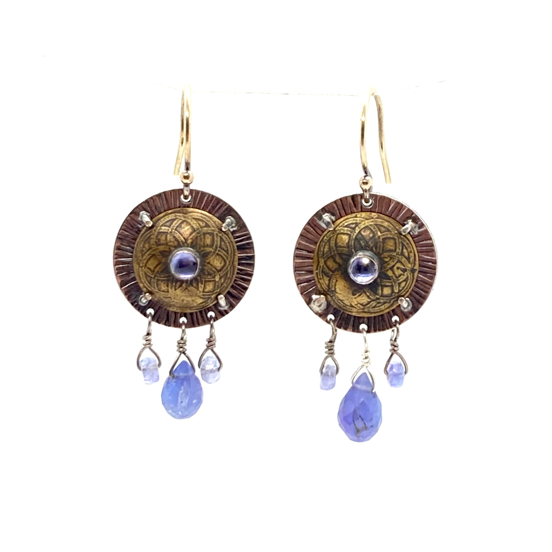 Iolite and Tanzanite Small Shield Earrings