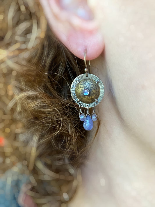 Iolite and Tanzanite Small Shield Earrings