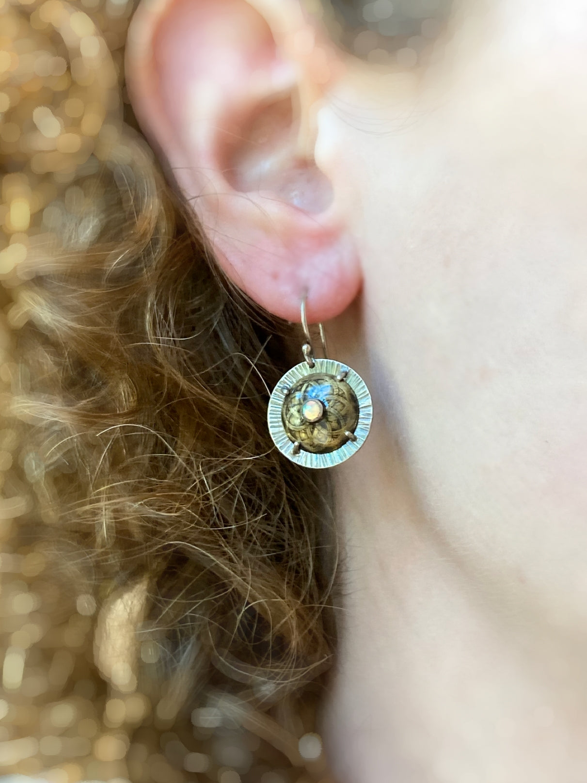 Small Opal Shield Earrings