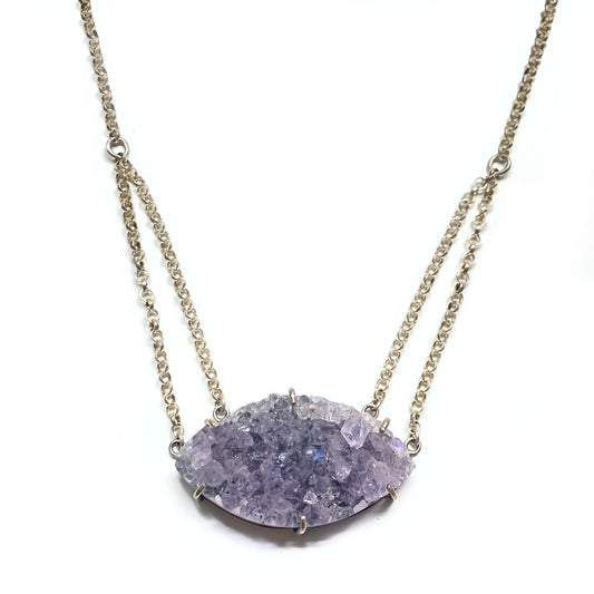Purple Druzy and Tanzanite Eye Amulet in Sterling Silver