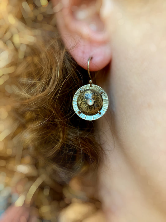 Small Rainbow Moonstone Shield Earrings