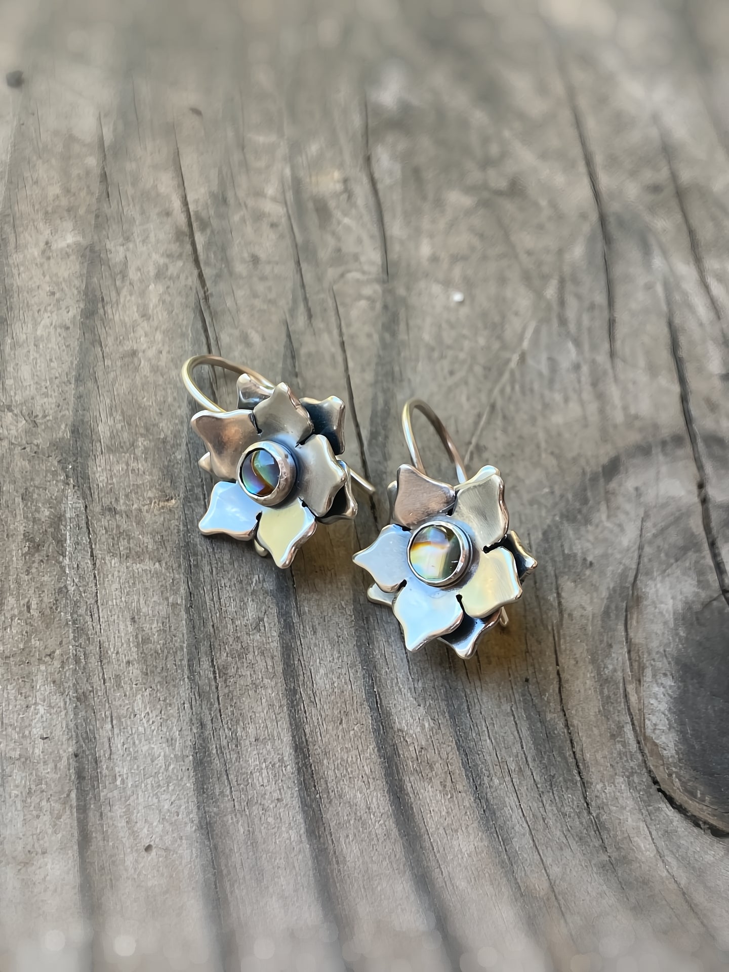 Abalone Flower Earrings in Sterling Silver