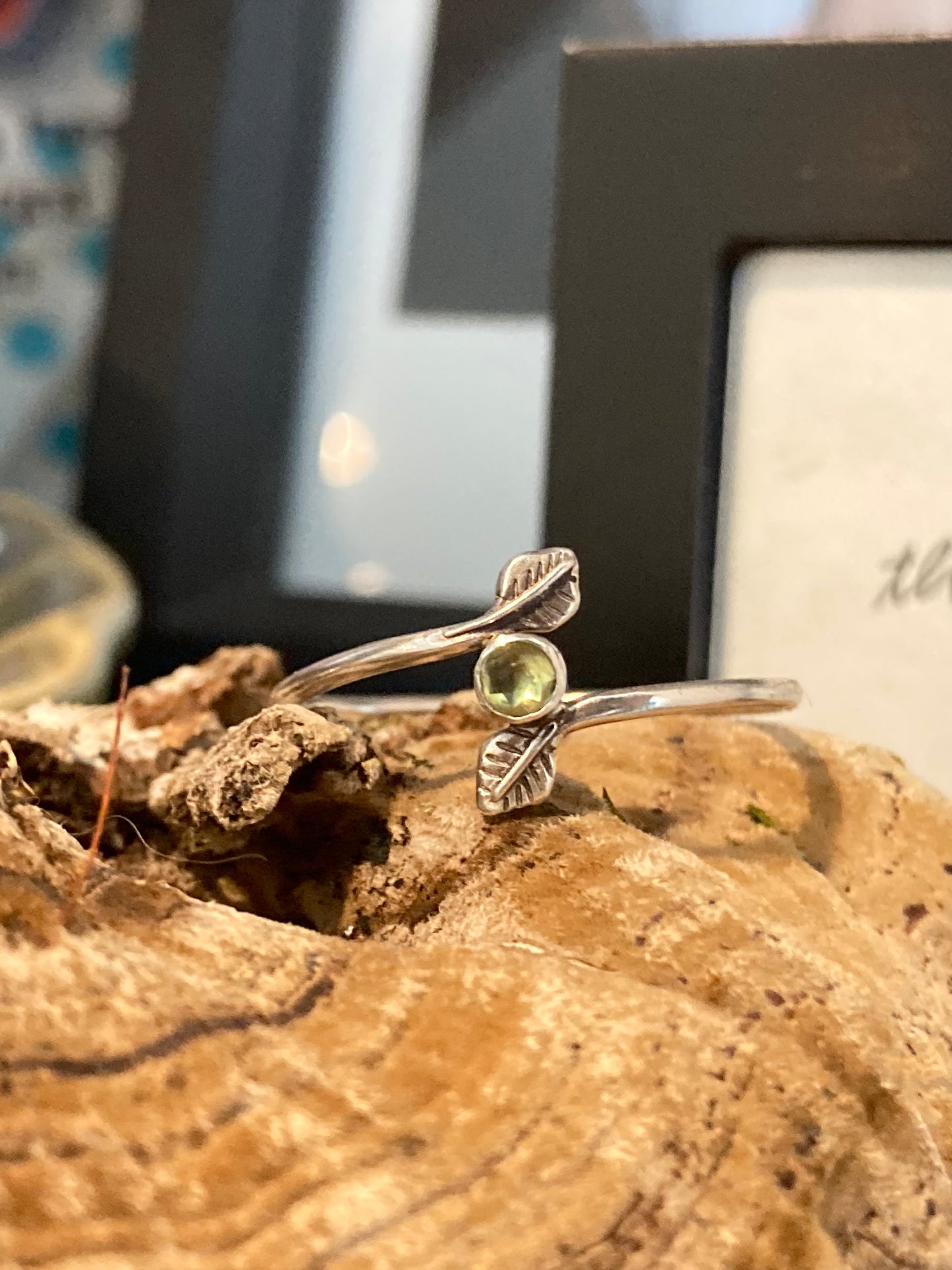 Peridot Leaf Ring in Sterling Silver | Size 11