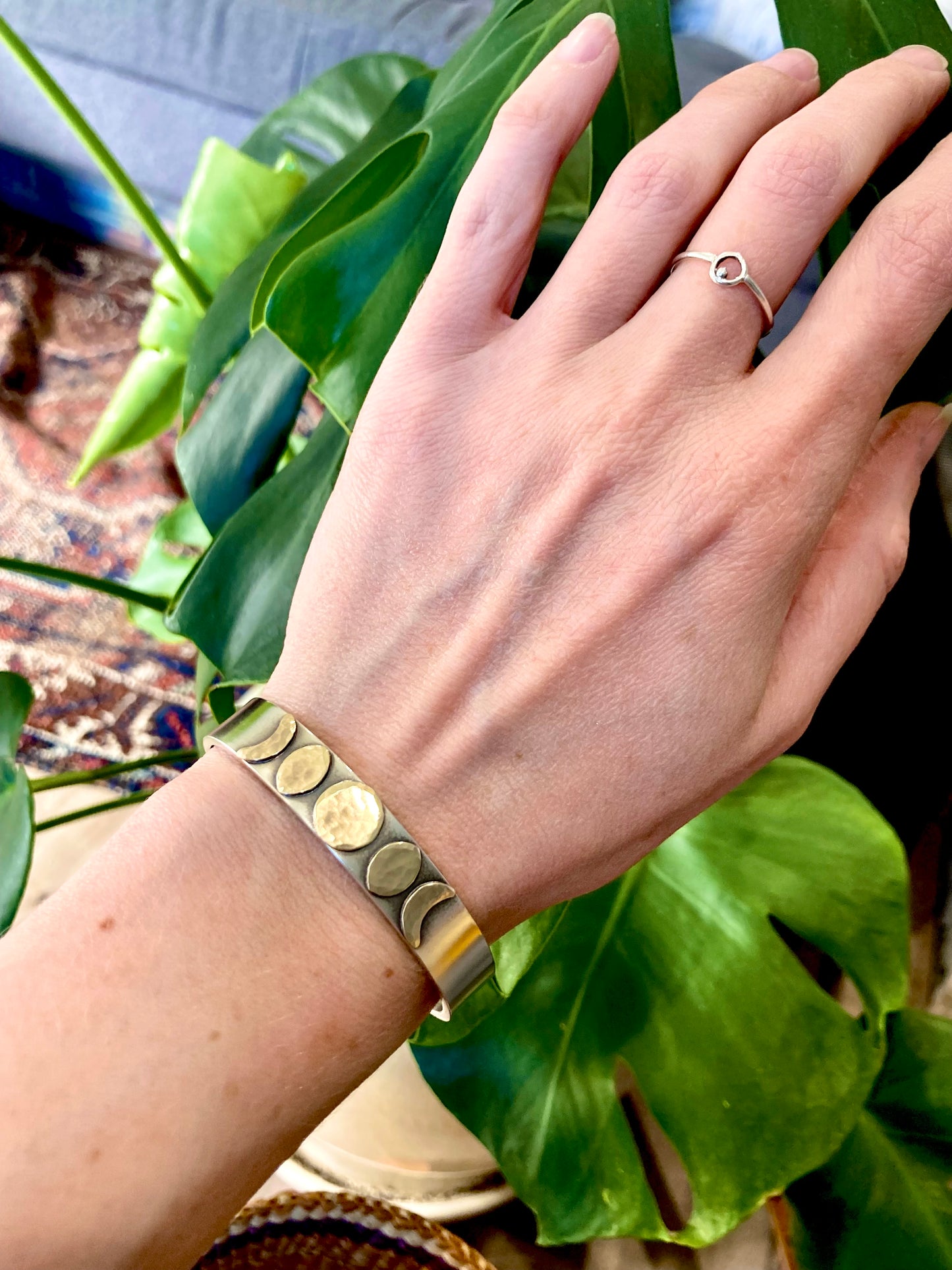 Moon Phase Cuff Bracelet in Sterling Silver and Brass