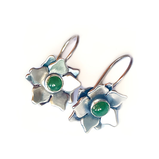 Jade Flower Earrings in Sterling Silver