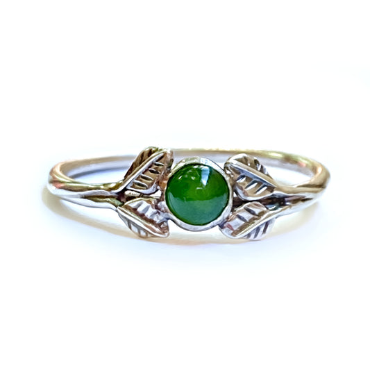 Jade Leaf Ring in Sterling Silver | Size 7