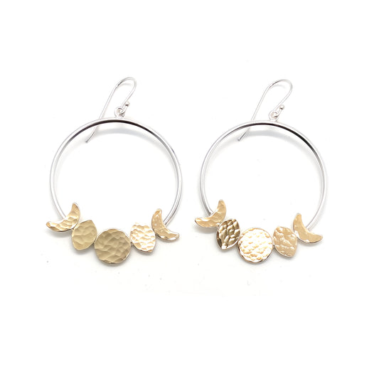 Moon Phase Hoop Earrings in Sterling Silver and Brass