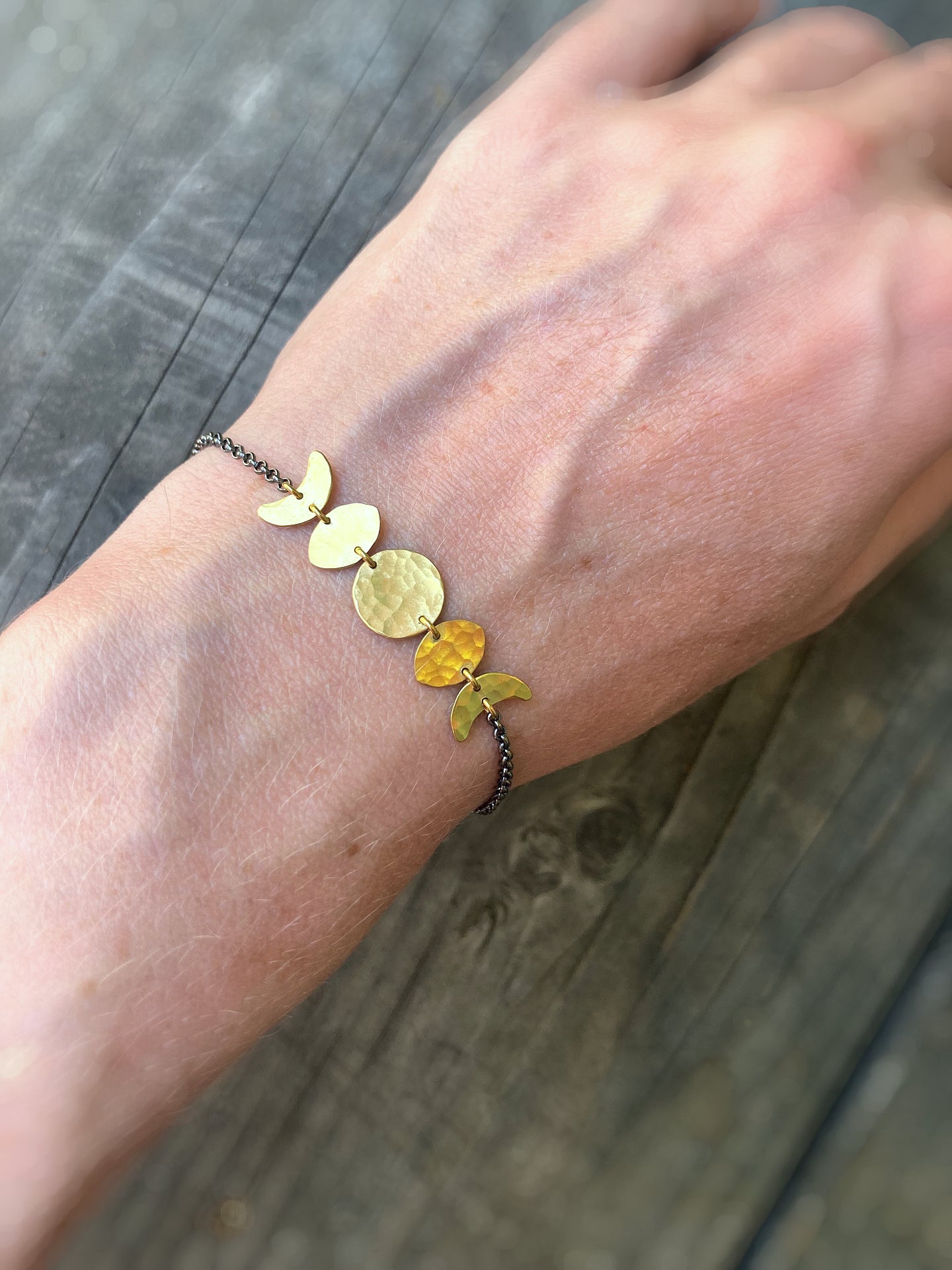 Moon Phase Bracelet in Oxidized Sterling Silver and Brass