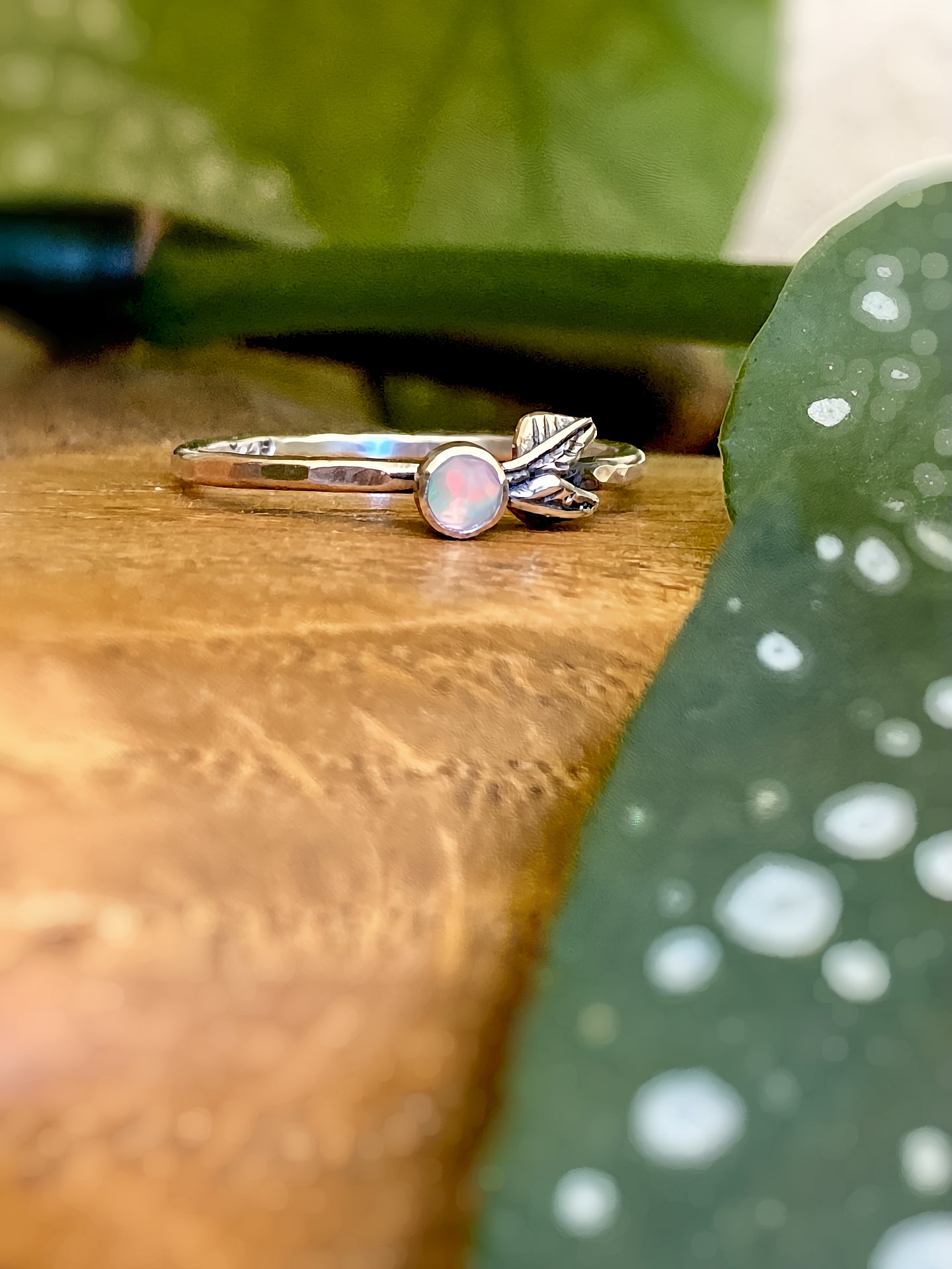 Opal Leaf Ring in Sterling Silver | Size 6.75