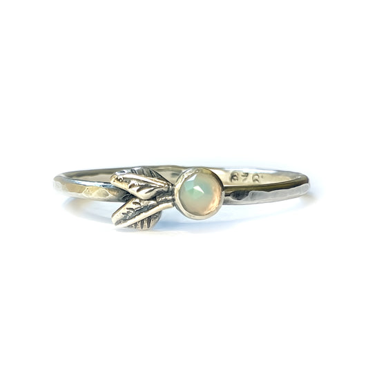 Opal Leaf Ring in Sterling Silver | Size 6.75