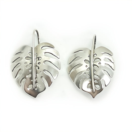 Small Monstera Earrings in Sterling Silver