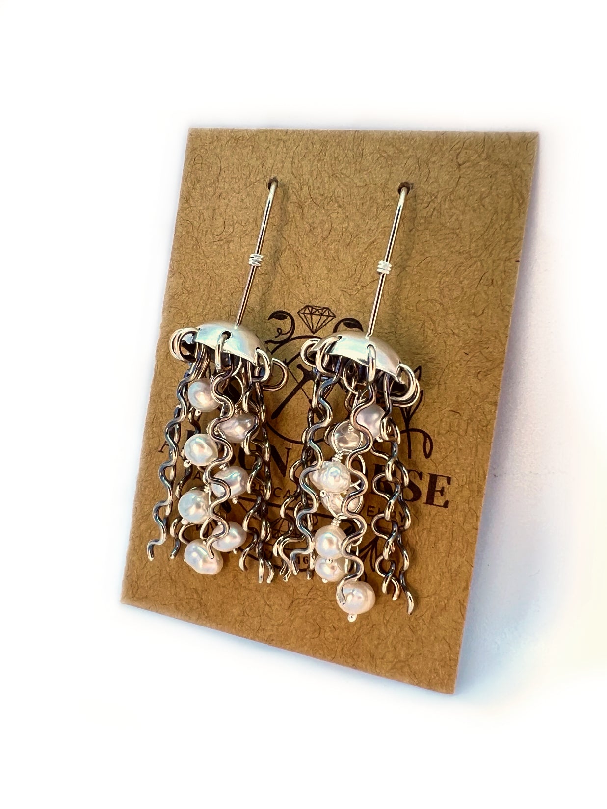 Sterling Silver Jellyfish Earrings with White Pearls