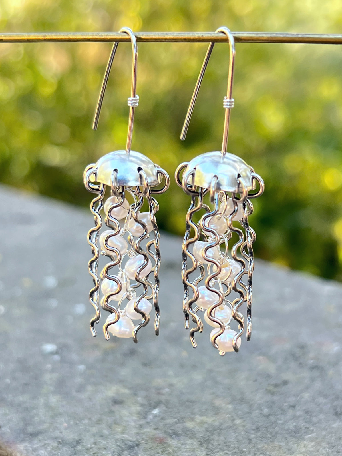 Sterling Silver Jellyfish Earrings with White Pearls