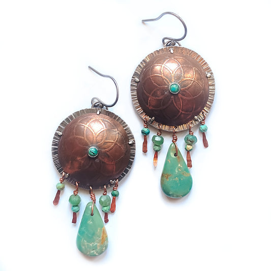 Turquoise and Copper Shield Earrings