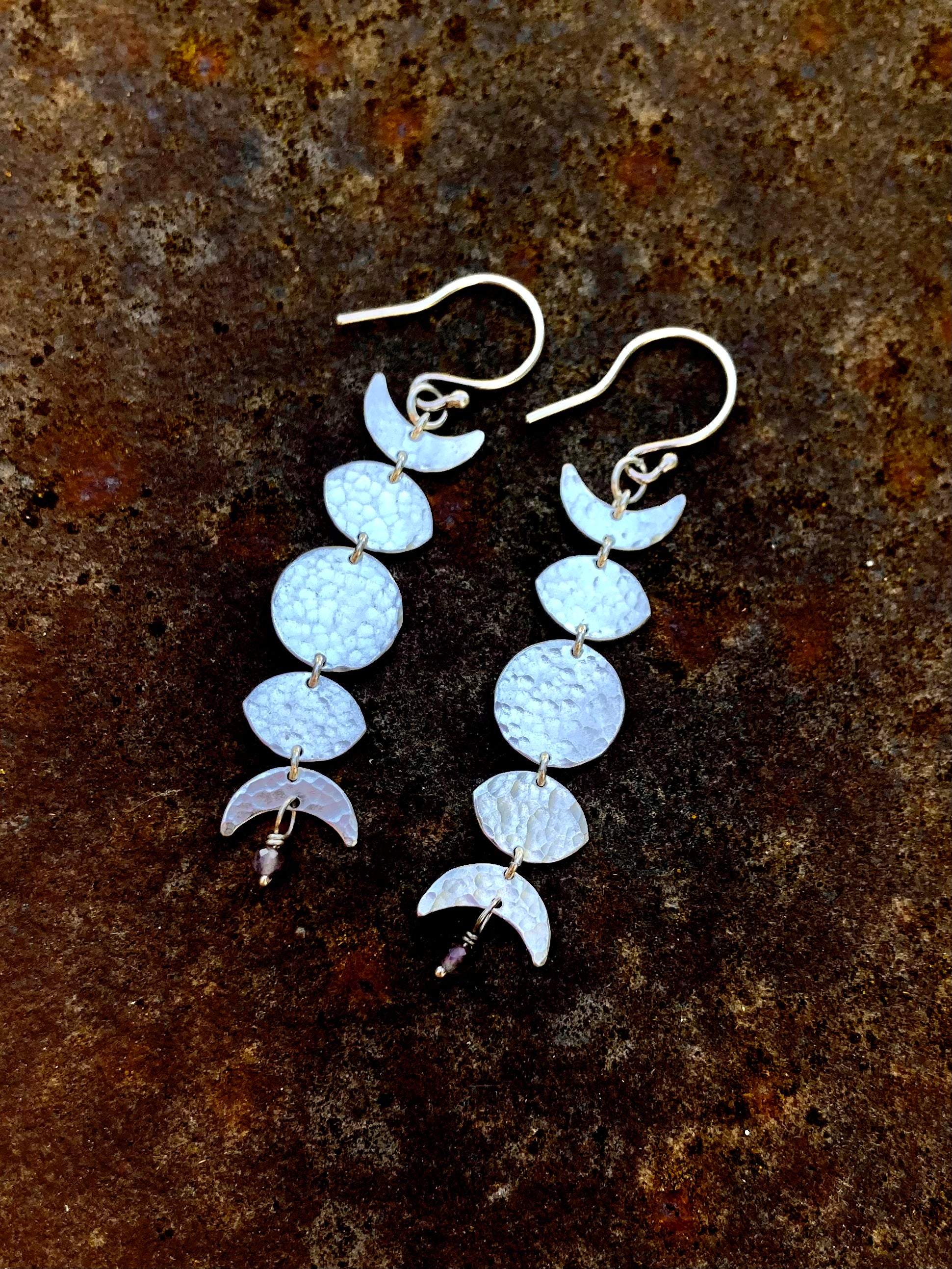 Raveness,,Moon phase, Leather Tassle, buy Labadorite, Silver Earrings.